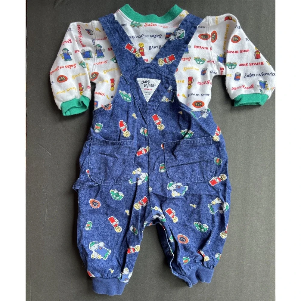 Rare Vintage 90's OshKosh Baby Vestbak Car Mechanic Overalls Set Sz 3-6 Mnths